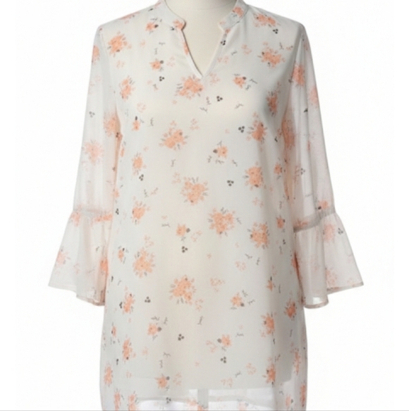 Lane Bryant Tops - Lane Bryant Sheer White and Peach/Pink Sz 20 Floral Chiffon Top Lightweight Flow
